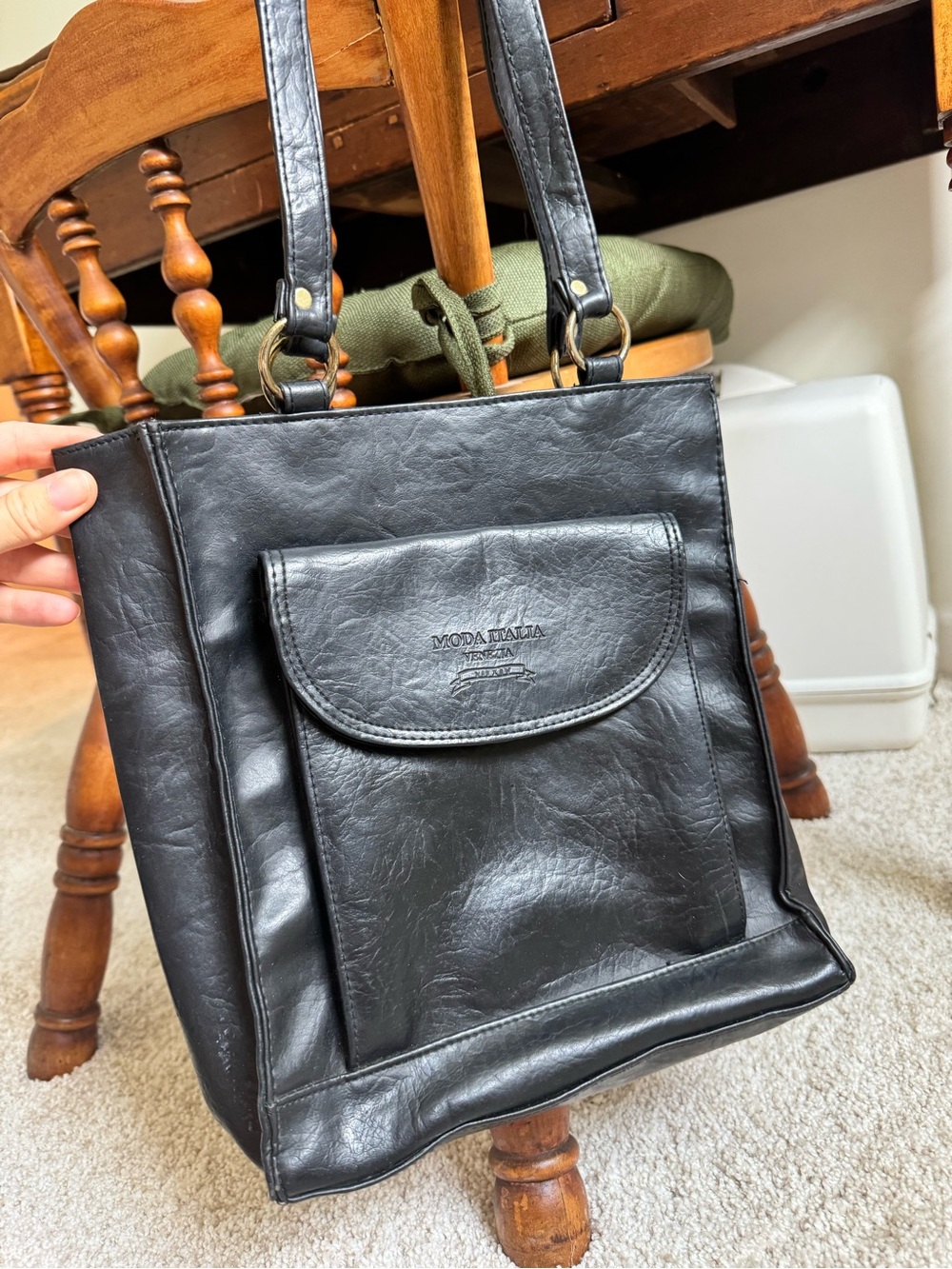 Black Shoulder Bag with Front Pocket